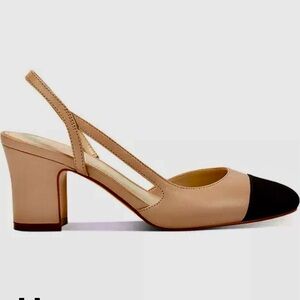 Marc Fisher slingback pumps two-tone beige & black patent leather size 7